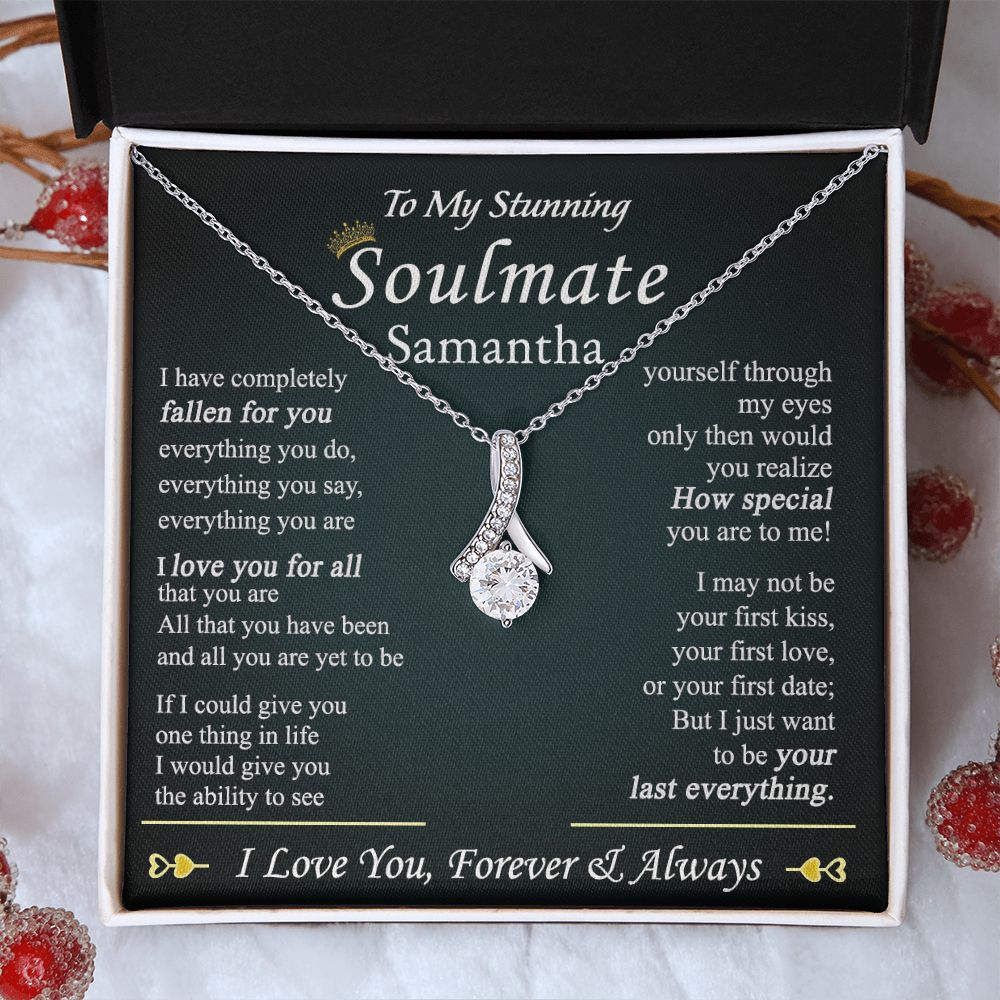 To My Soulmate Necklace for Women Birthday Valentines Day Jewelry Gifts For My Wife with Message Card Box Personalized Gift Present Pendant for Future Wife Soulmate Girlfriend Love 1 Alluring Beauty Necklace