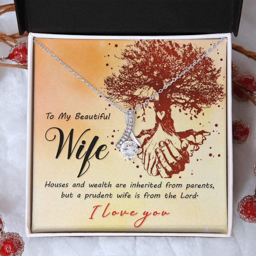To My Beautiful Wife Necklace, Wedding Anniversary Jewelry For Women, Necklace For Wife from Husband, Gifts For Wife Birthday Gifts Necklace, Jewelry With Message Card In A Gift Box