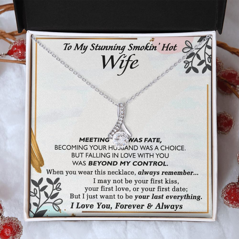 To My Smokin Hot Wife Necklace, Wedding Anniversary Jewelry For Women, Necklace For Wife from Husband, Gifts For Wife Birthday Gifts Necklace, Jewelry With Message Card In A Gift Box Alluring Beauty Necklace