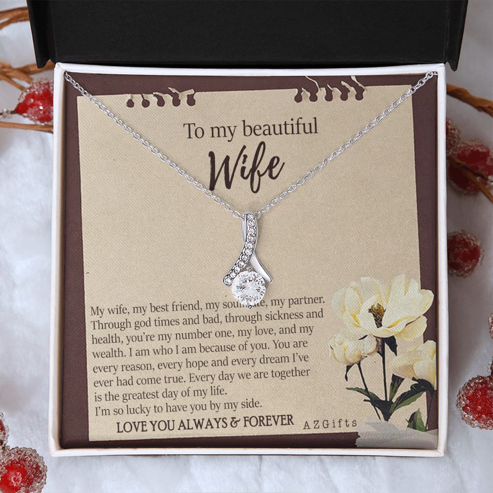 To My Wife Necklace from Husband, Personalized Necklace for Women, Luxury Necklace for Wife from Man Men, Wedding Anniversary Present For Wife, Beautiful Wife Jewelry Christmas Birthday Gifts For Wife7 Alluring Beauty Necklace