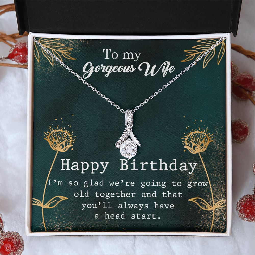 To My Gorgeous Wife Necklace Pendant Gift From Husbnd Habby Birthday A Head Start With Message Card and Gift Box. Valentine's Day Gift For Wife Future Wife Alluring Beauty Necklace