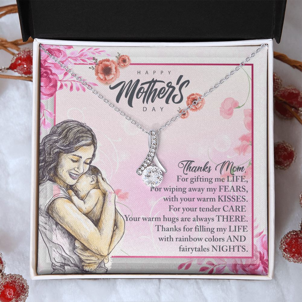 To My Mom, Mother Necklace Pendant Gift From Daughter Or Son Thanks Mom For Gifting Me Life With Message Card Gift For Mom Alluring Beauty Necklace