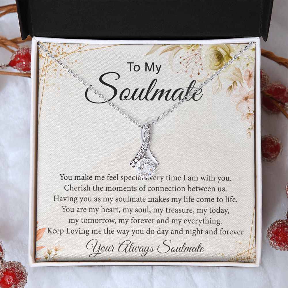 To My Soulmate Necklace for Women Birthday Christmas Jewelry Gifts For My Wife with Message Card Box Personalized Gift Present Pendant for Future Wife Soulmate Girlfriend Love 26 Alluring Beauty Necklace