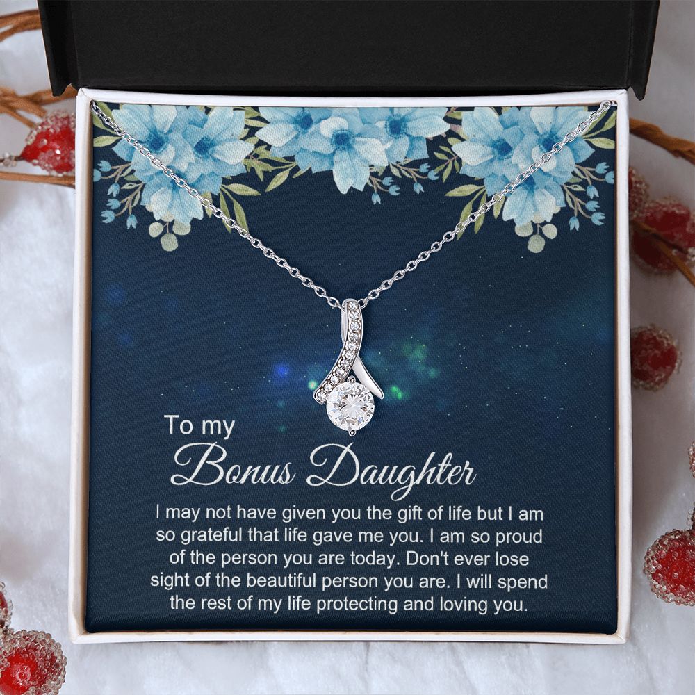 Bonus Daughter Gifts From Stepdad, Step Daughter Gifts From Stepmom, Stepdaughter Gifts From Stepdad, Father Stepdaughter Necklace, To My Bonus Daughter Necklaces, Christmas Gifts For Bonus4 Alluring Beauty Necklace