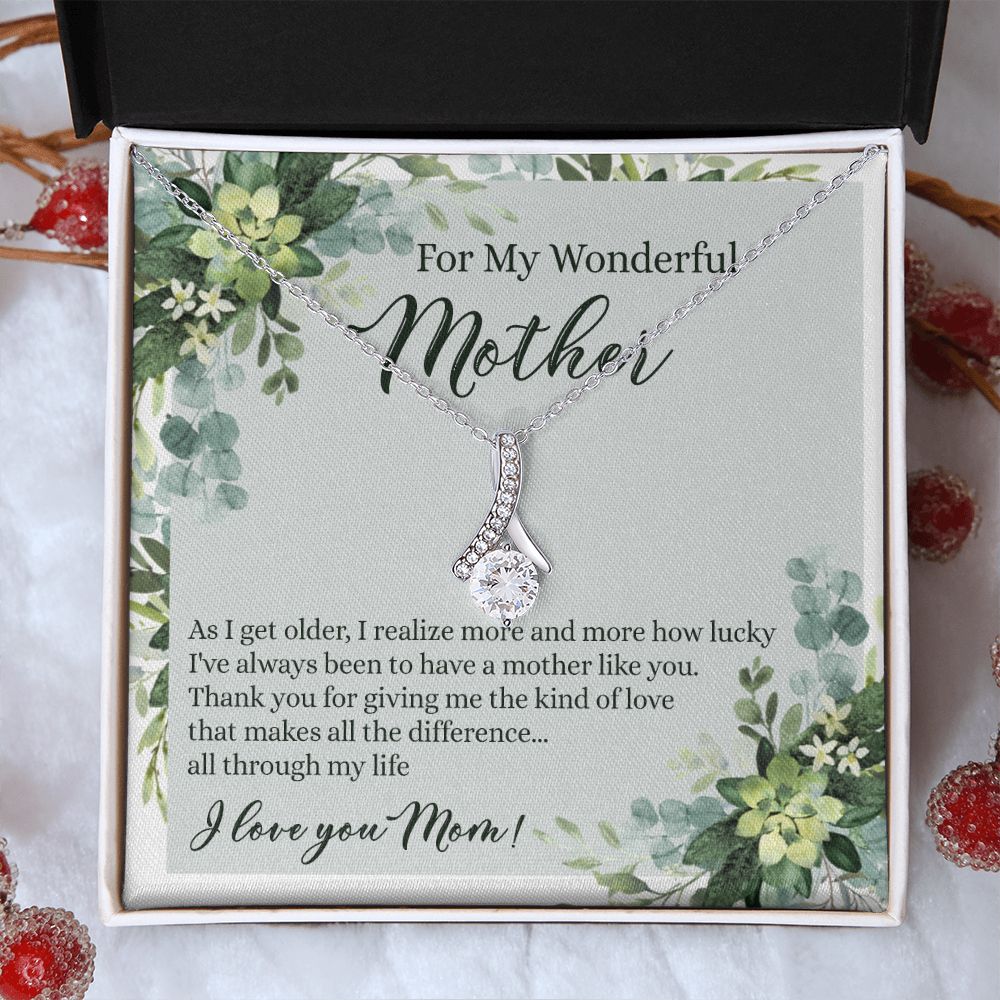 To My Wonderful Mother Necklace Message Card, Gift Box for Mom Birthday Gift From Daughter Mothers Day Necklace for Mom Gift From Daughter Mom Gifts For Mom Thank You Gift For Mom Alluring Beauty Necklace