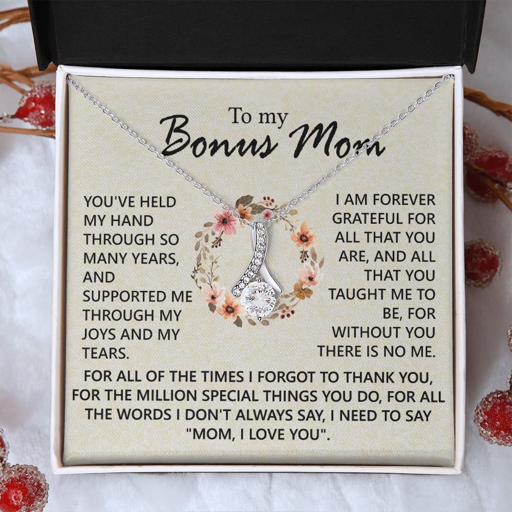 Bonus Mom Jewelry Gift for Stepmom, Foster Mom - Featuring Necklace With Meaningful Message Card & Gift Box for Birthday, Mother's Day Necklace for Bonus Mom Alluring Beauty Necklace