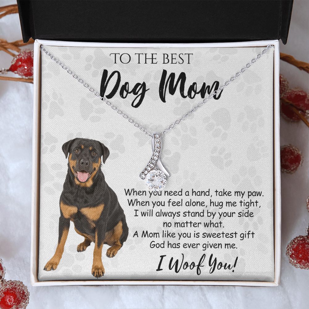 To The Best Rottweiler Dog Mom Knot Necklace Mother's Day Gift , I Woof You Quote Gift Card, Message Card Jewelry For Dog Lovers, Necklace For Mom Alluring Beauty Necklace