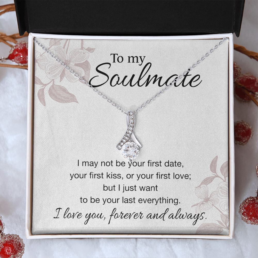 To My Soulmate Necklace for Women Birthday Valentines Day Jewelry Gifts For My Wife with Message Card Box Personalized Gift Present Pendant for Future Wife Soulmate Girlfriend Love 3 Alluring Beauty Necklace