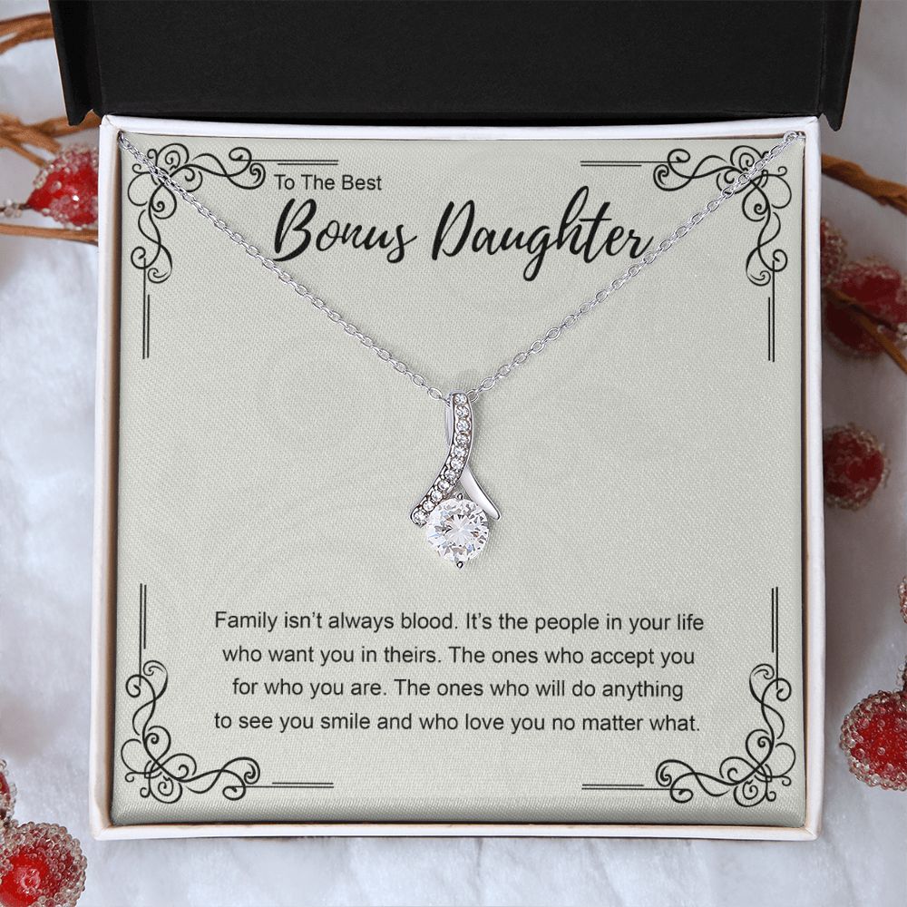 Bonus Daughter Gift Necklace, Double Hearts Necklace, Stepdaughter Jewelry Alluring Beauty Necklace
