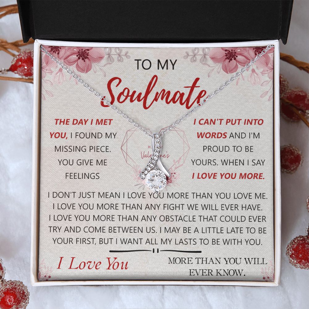 To My Soulmate Necklace for Women Birthday Christmas Jewelry Gifts For My Wife with Message Card Box Personalized Gift Present Pendant for Future Wife Soulmate Girlfriend Love 23 Alluring Beauty Necklace
