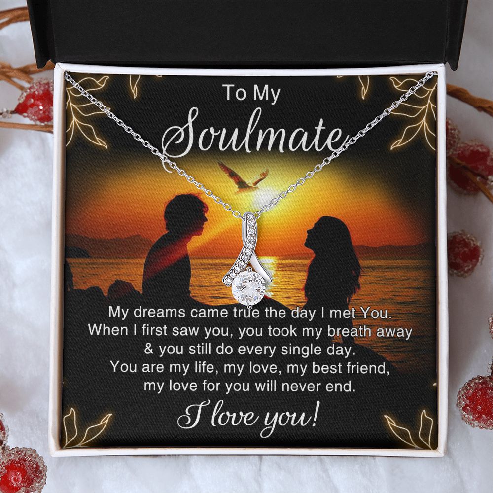 To My Soulmate Necklace for Women Birthday Christmas Jewelry Gifts For My Wife with Message Card Box Personalized Gift Present Pendant for Future Wife Soulmate Girlfriend Love 6 Alluring Beauty Necklace