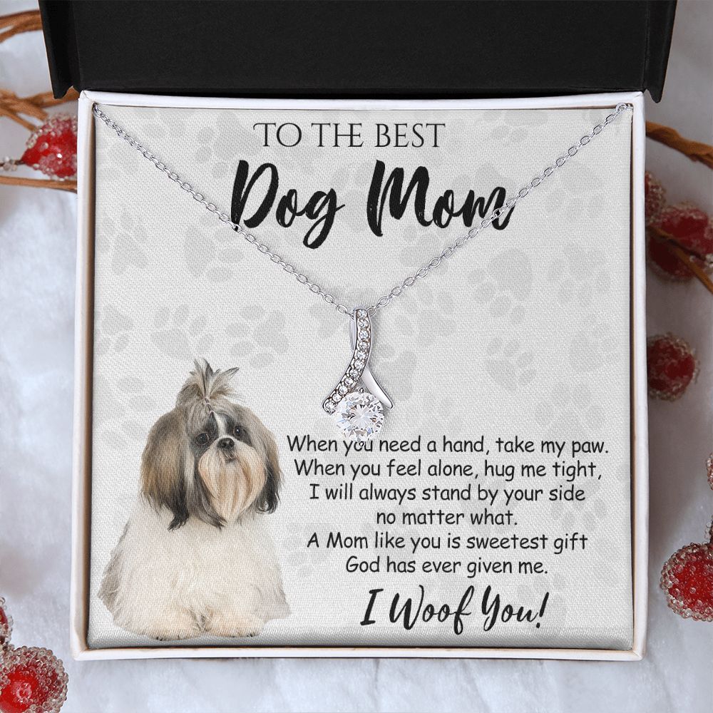 To The Best Shih Tzu Dog Mom Knot Necklace Mother's Day Gift , I Woof You Quote Gift Card, Message Card Jewelry For Dog Lovers, Necklace For Mom Alluring Beauty Necklace