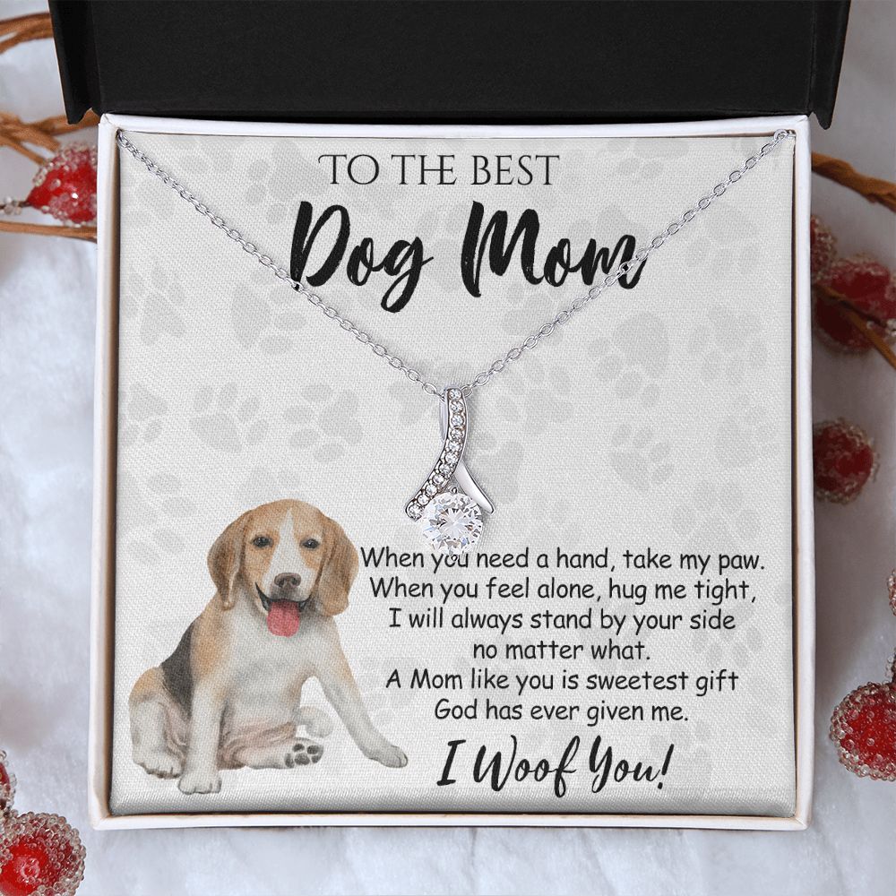 To The Best Beagle Dog Mom Knot Necklace Mother's Day Gift , I Woof You Quote Gift Card, Message Card Jewelry For Dog Lovers, Necklace For Mom Alluring Beauty Necklace