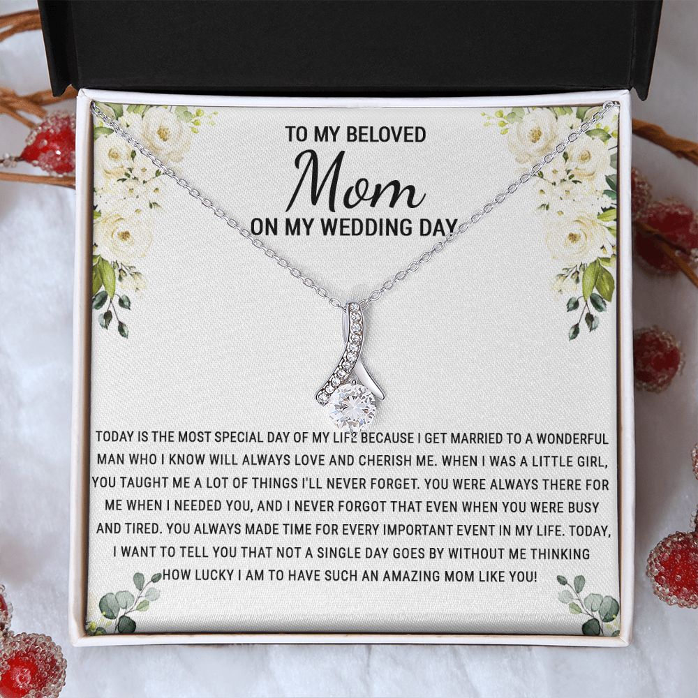 To My Beloved Mom On My Wedding Day Necklace, Daughter Gift for Mom, Bride Gift for Mother, Mother of Bride Gift, Necklace for Mother of Bride Wedding Day, To my Mom Necklace
