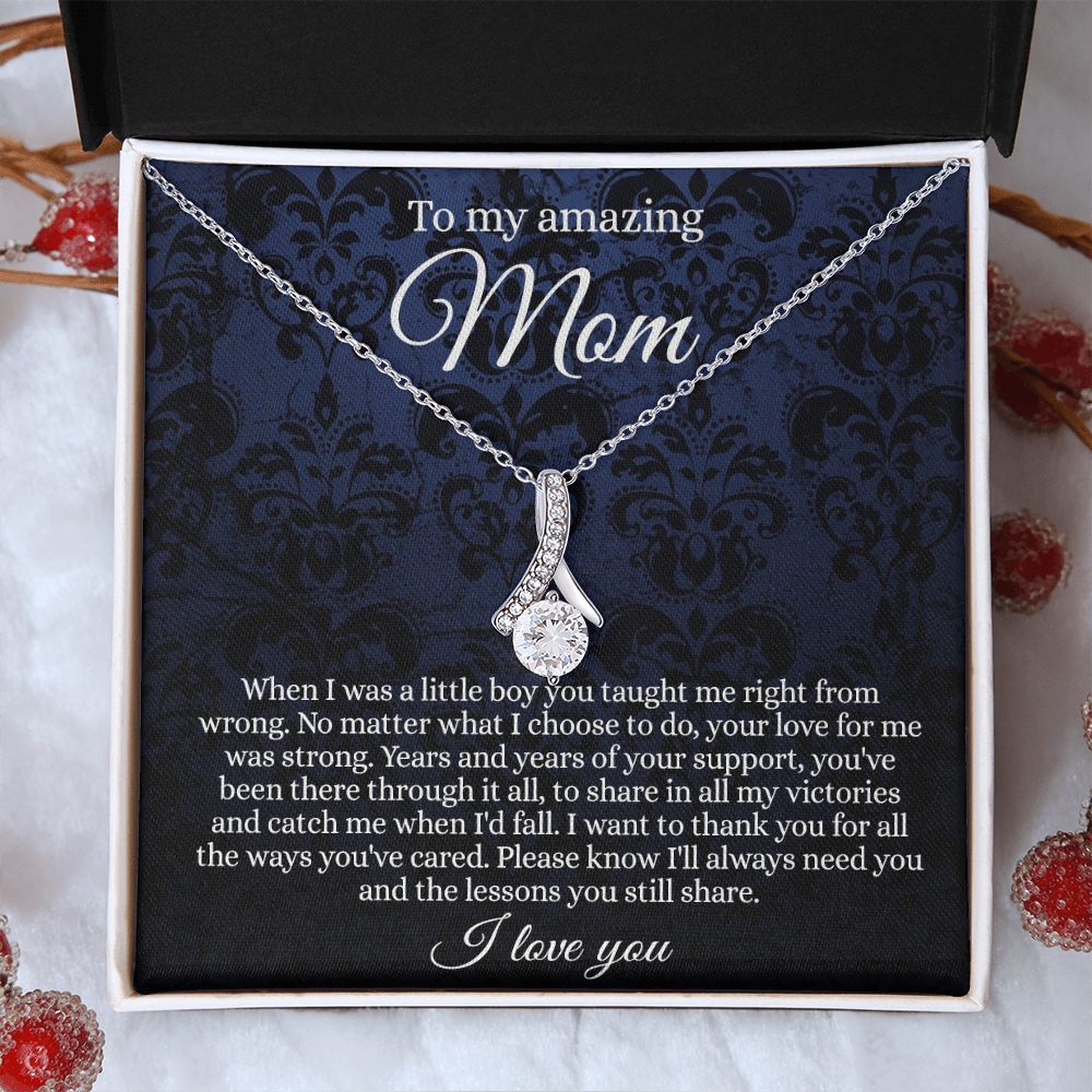 Gift for Mom Necklace, To My Beautiful Mom Love Knot Necklace Card, Mother’s Day Gift For Mom From Son, Thank You Mom Gift, Custom Jewelry Necklace For Mom Alluring Beauty Necklace