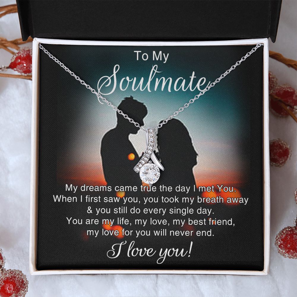 To My Soulmate Necklace for Women Birthday Christmas Jewelry Gifts For My Wife with Message Card Box Personalized Gift Present Pendant for Future Wife Soulmate Girlfriend Love 4 Alluring Beauty Necklace