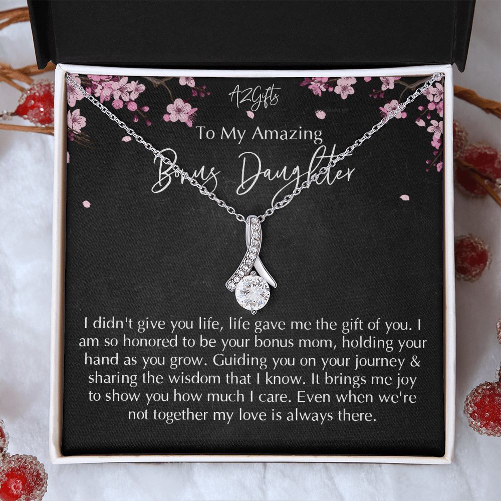 Bonus Daughter Gifts From Stepdad, Step Daughter Gifts From Stepmom, Stepdaughter Gifts From Stepdad, Father Stepdaughter Necklace, To My Bonus Daughter Necklaces, Christmas Gifts For Bonus D Alluring Beauty Necklace