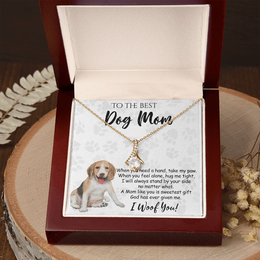 To The Best Beagle Dog Mom Knot Necklace Mother's Day Gift , I Woof You Quote Gift Card, Message Card Jewelry For Dog Lovers, Necklace For Mom Alluring Beauty Necklace