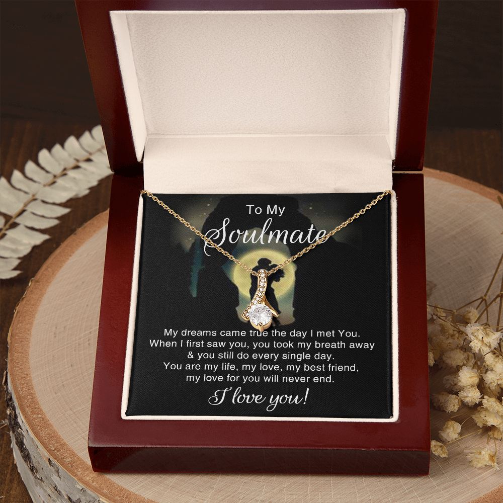 To My Soulmate Necklace for Women Birthday Christmas Jewelry Gifts For My Wife with Message Card Box Personalized Gift Present Pendant for Future Wife Soulmate Girlfriend Love 3 Alluring Beauty Necklace