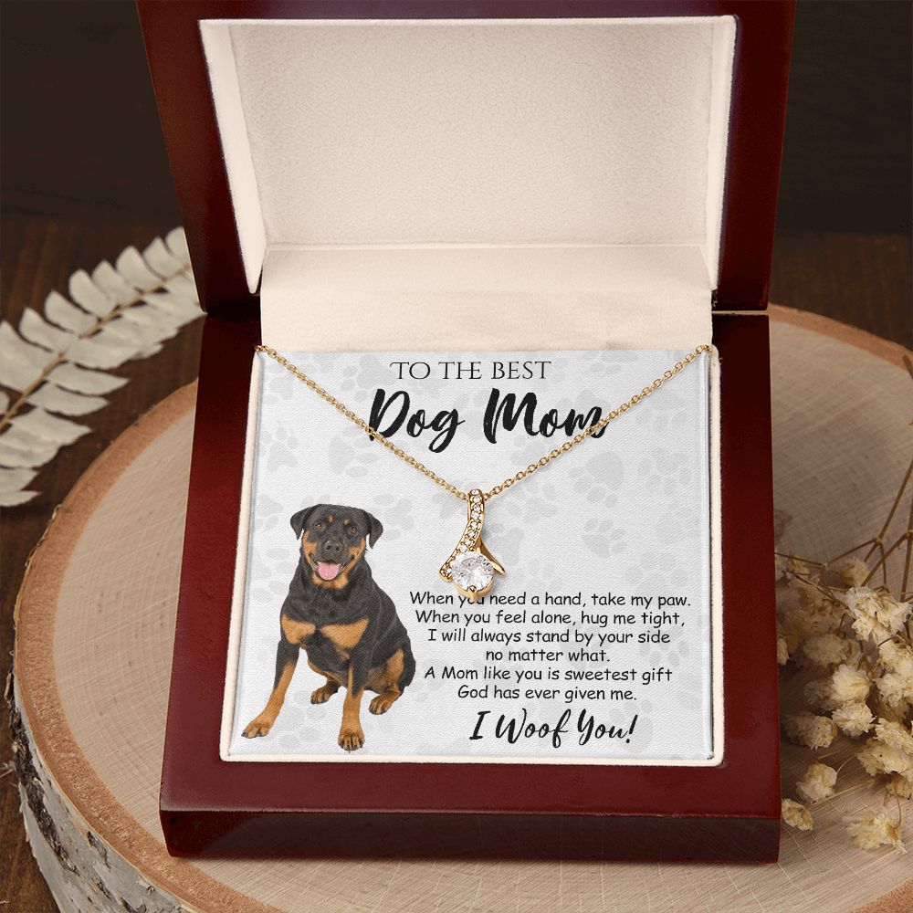 To The Best Rottweiler Dog Mom Knot Necklace Mother's Day Gift , I Woof You Quote Gift Card, Message Card Jewelry For Dog Lovers, Necklace For Mom Alluring Beauty Necklace