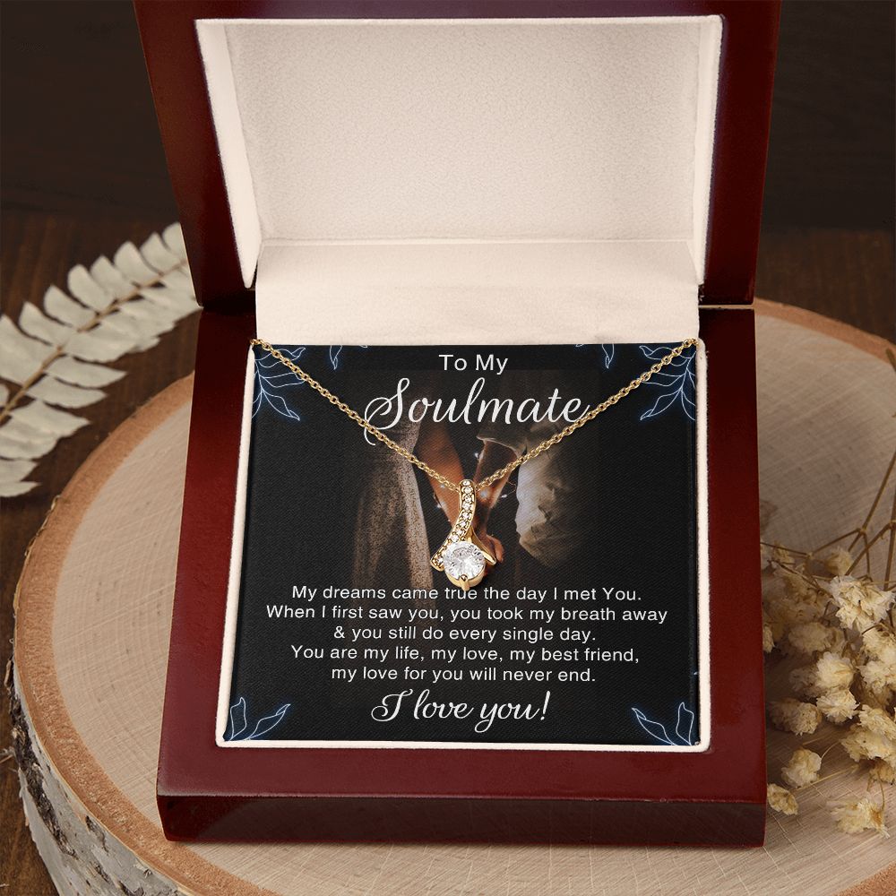 To My Soulmate Necklace for Women Birthday Christmas Jewelry Gifts For My Wife with Message Card Box Personalized Gift Present Pendant for Future Wife Soulmate Girlfriend Love 5 Alluring Beauty Necklace
