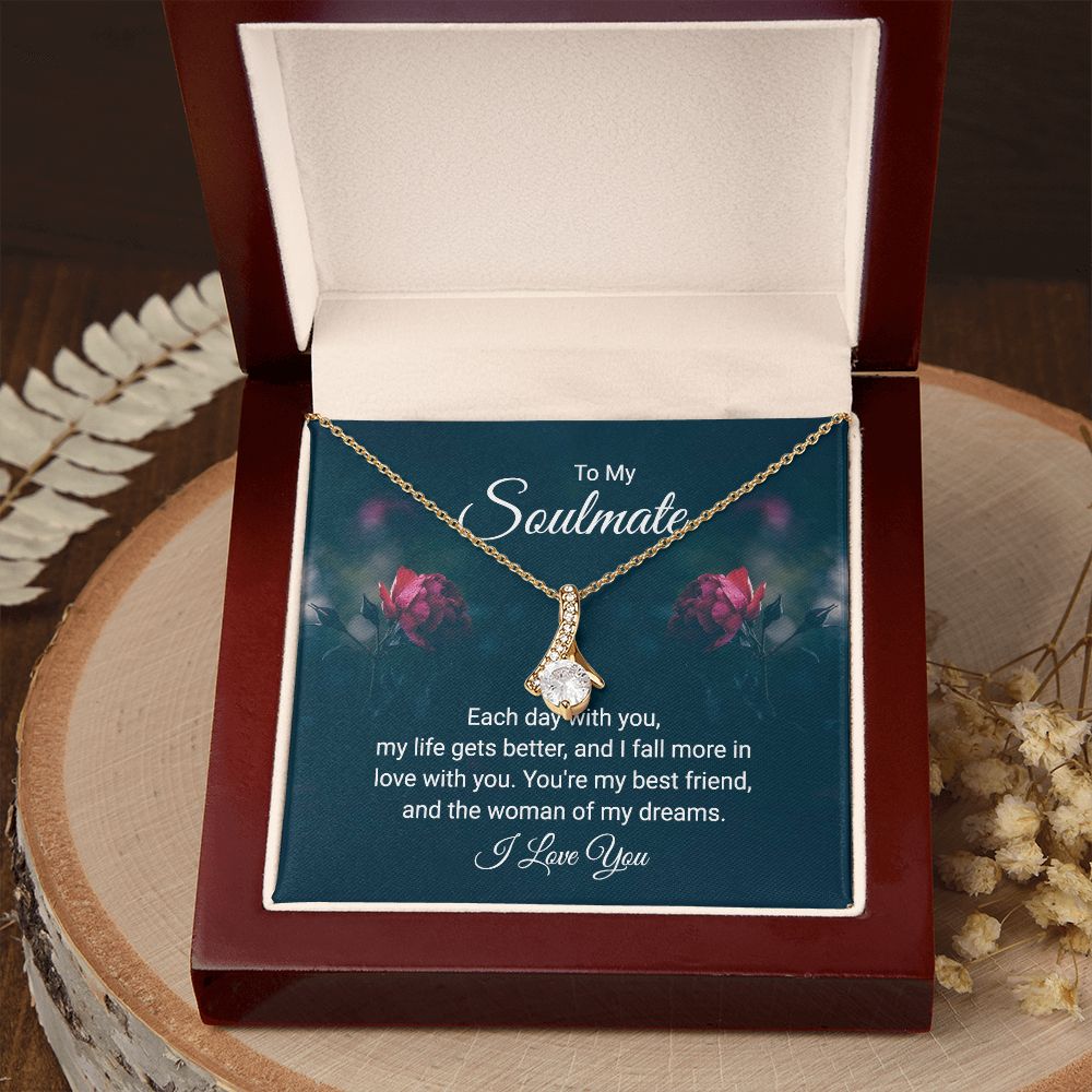 To My Soulmate Necklace for Women Birthday Christmas Jewelry Gifts For My Wife with Message Card Box Personalized Gift Present Pendant for Future Wife Soulmate Girlfriend Love 20 Alluring Beauty Necklace