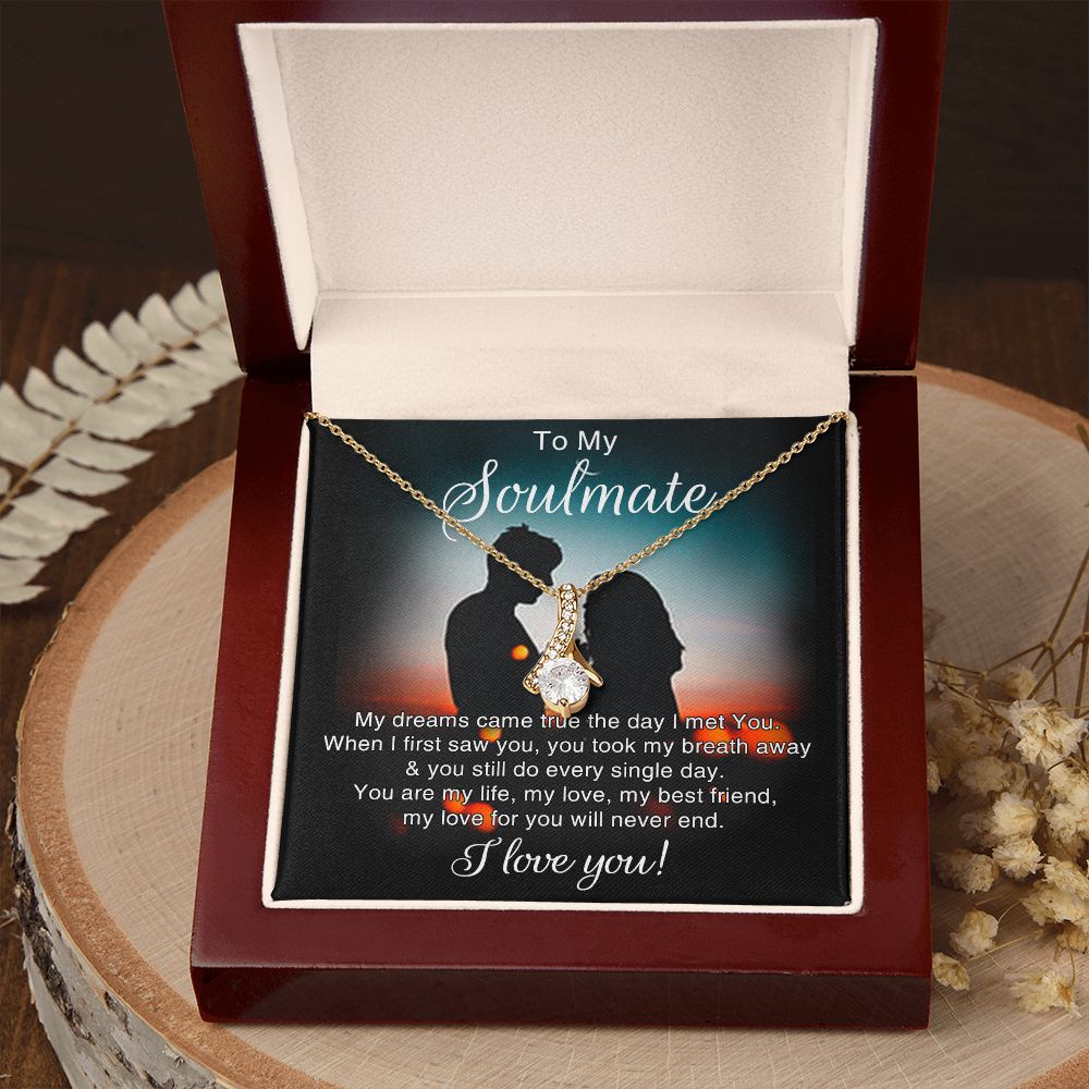 To My Soulmate Necklace for Women Birthday Christmas Jewelry Gifts For My Wife with Message Card Box Personalized Gift Present Pendant for Future Wife Soulmate Girlfriend Love 4 Alluring Beauty Necklace