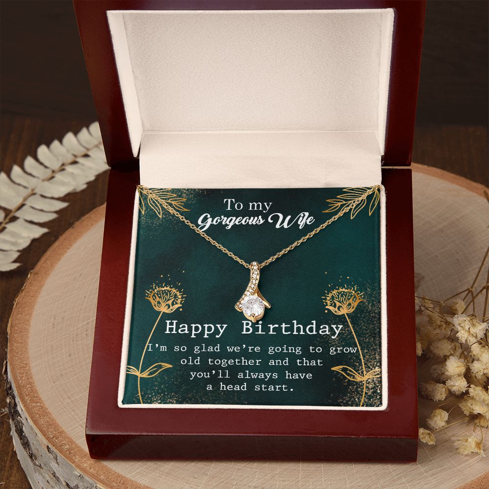 To My Gorgeous Wife Necklace Pendant Gift From Husbnd Habby Birthday A Head Start With Message Card and Gift Box. Valentine's Day Gift For Wife Future Wife Alluring Beauty Necklace