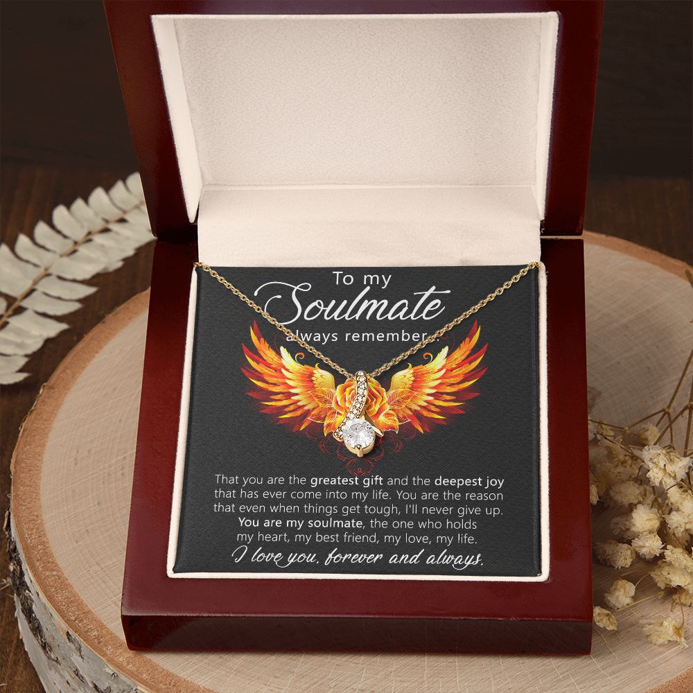 To My Soulmate Necklace for Women Birthday Christmas Jewelry Gifts For My Wife with Message Card Box Personalized Gift Present Pendant for Future Wife Soulmate Girlfriend Love 22 Alluring Beauty Necklace