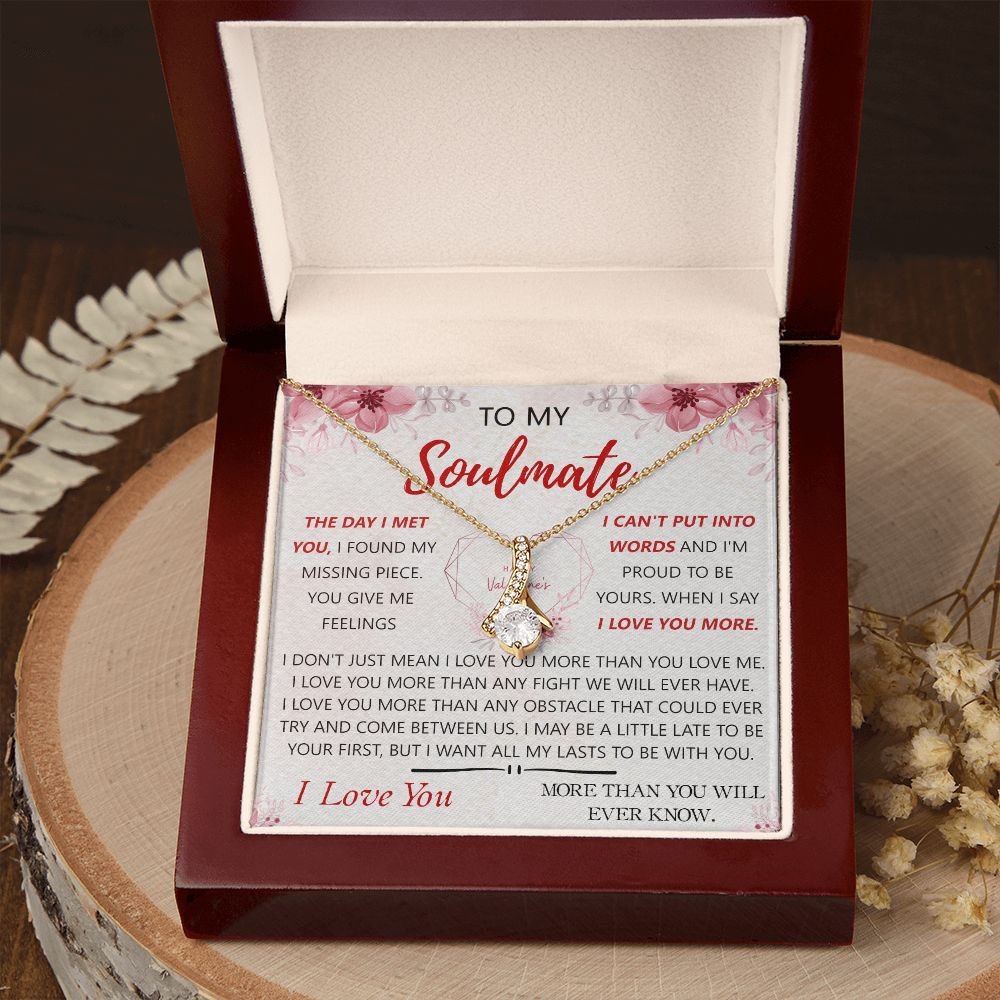 To My Soulmate Necklace for Women Birthday Christmas Jewelry Gifts For My Wife with Message Card Box Personalized Gift Present Pendant for Future Wife Soulmate Girlfriend Love 23 Alluring Beauty Necklace