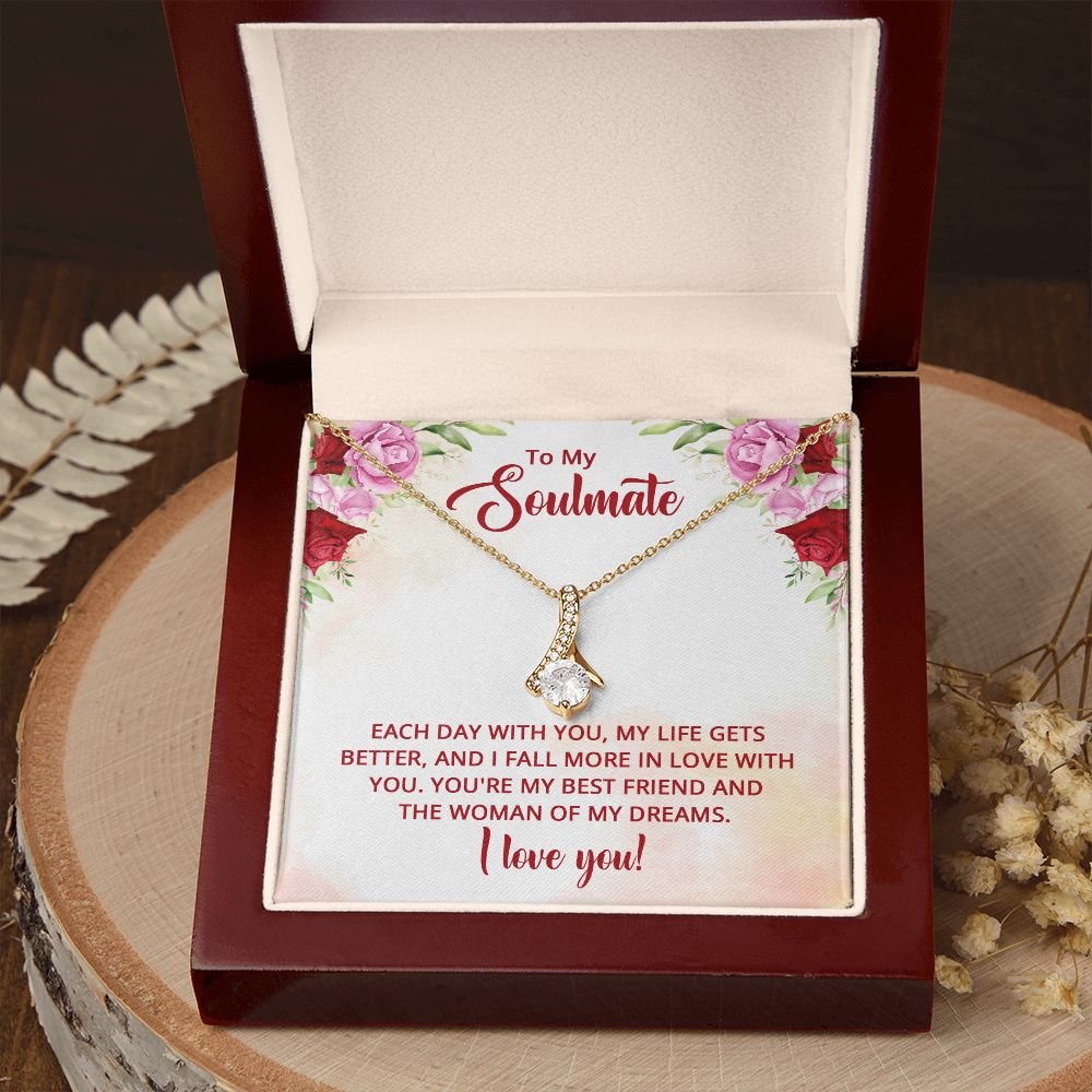 To My Soulmate Necklace for Women Birthday Christmas Jewelry Gifts For My Wife with Message Card Box Personalized Gift Present Pendant for Future Wife Soulmate Girlfriend Love 11 Alluring Beauty Necklace