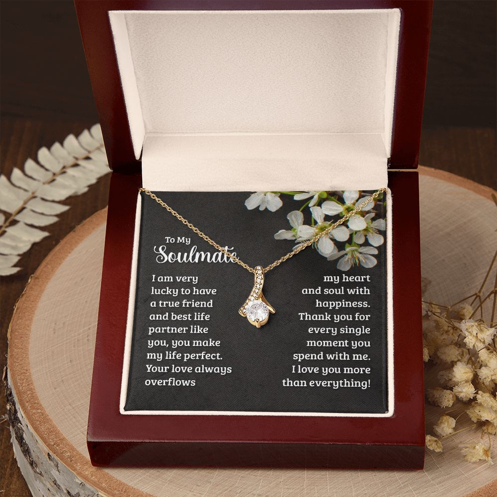 To My Soulmate Necklace for Women Birthday Christmas Jewelry Gifts For My Wife with Message Card Box Personalized Gift Present Pendant for Future Wife Soulmate Girlfriend Love 18 Alluring Beauty Necklace