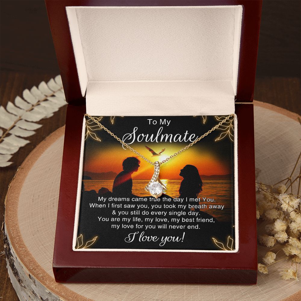 To My Soulmate Necklace for Women Birthday Christmas Jewelry Gifts For My Wife with Message Card Box Personalized Gift Present Pendant for Future Wife Soulmate Girlfriend Love 6 Alluring Beauty Necklace