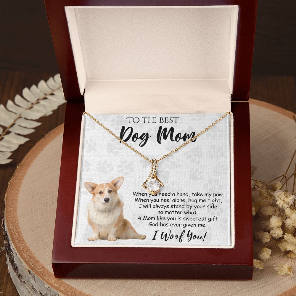 To The Best Corgi Dog Mom Knot Necklace Mother's Day Gift , I Woof You Quote Gift Card, Message Card Jewelry For Dog Lovers, Necklace For Mom Alluring Beauty Necklace