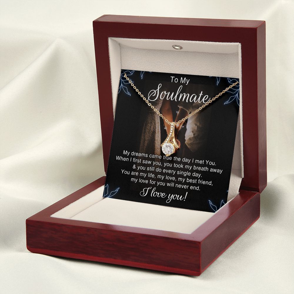 To My Soulmate Necklace for Women Birthday Christmas Jewelry Gifts For My Wife with Message Card Box Personalized Gift Present Pendant for Future Wife Soulmate Girlfriend Love 5 Alluring Beauty Necklace
