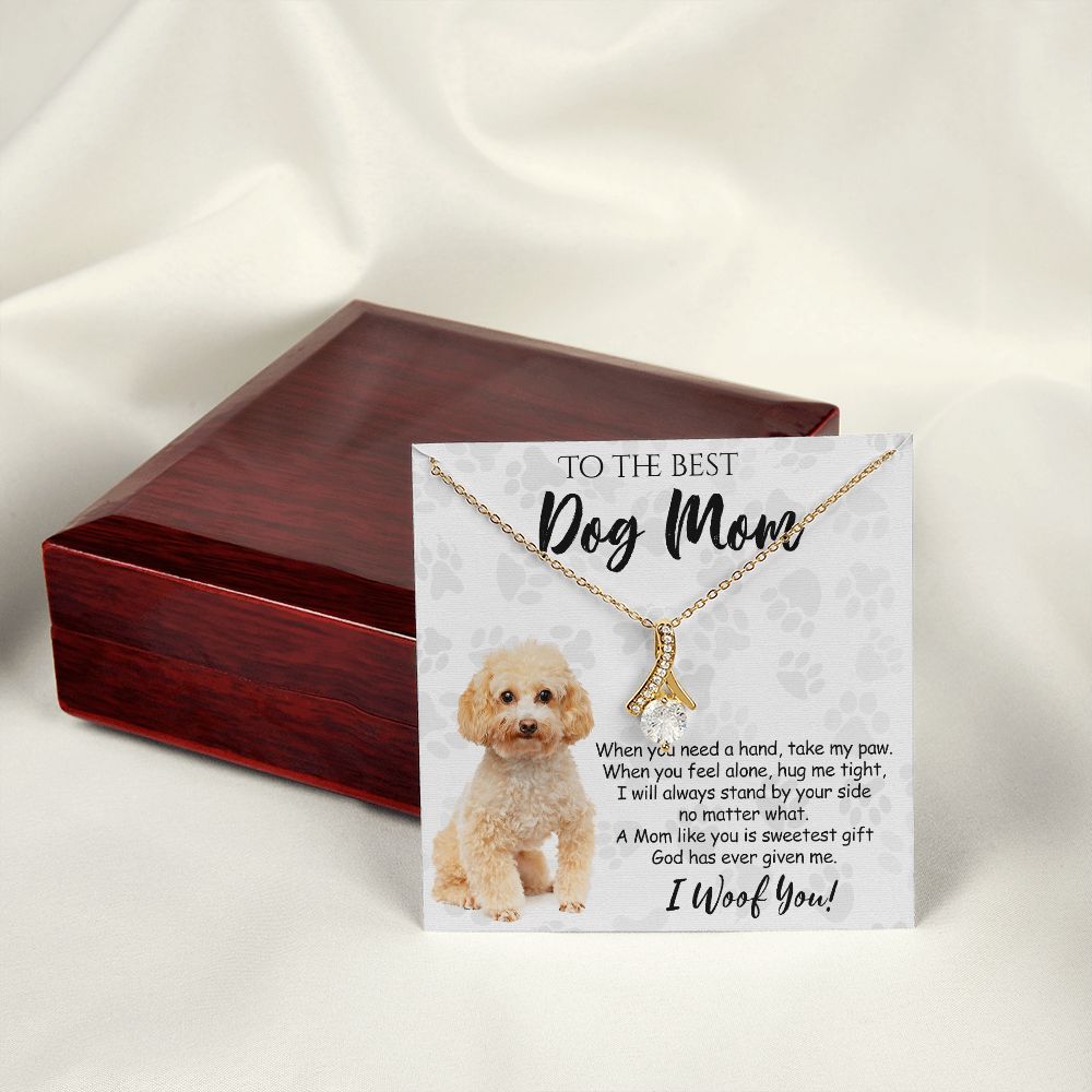 To The Best Poodle Dog Mom Knot Necklace Mother's Day Gift , I Woof You Quote Gift Card, Message Card Jewelry For Dog Lovers, Necklace For Mom Alluring Beauty Necklace