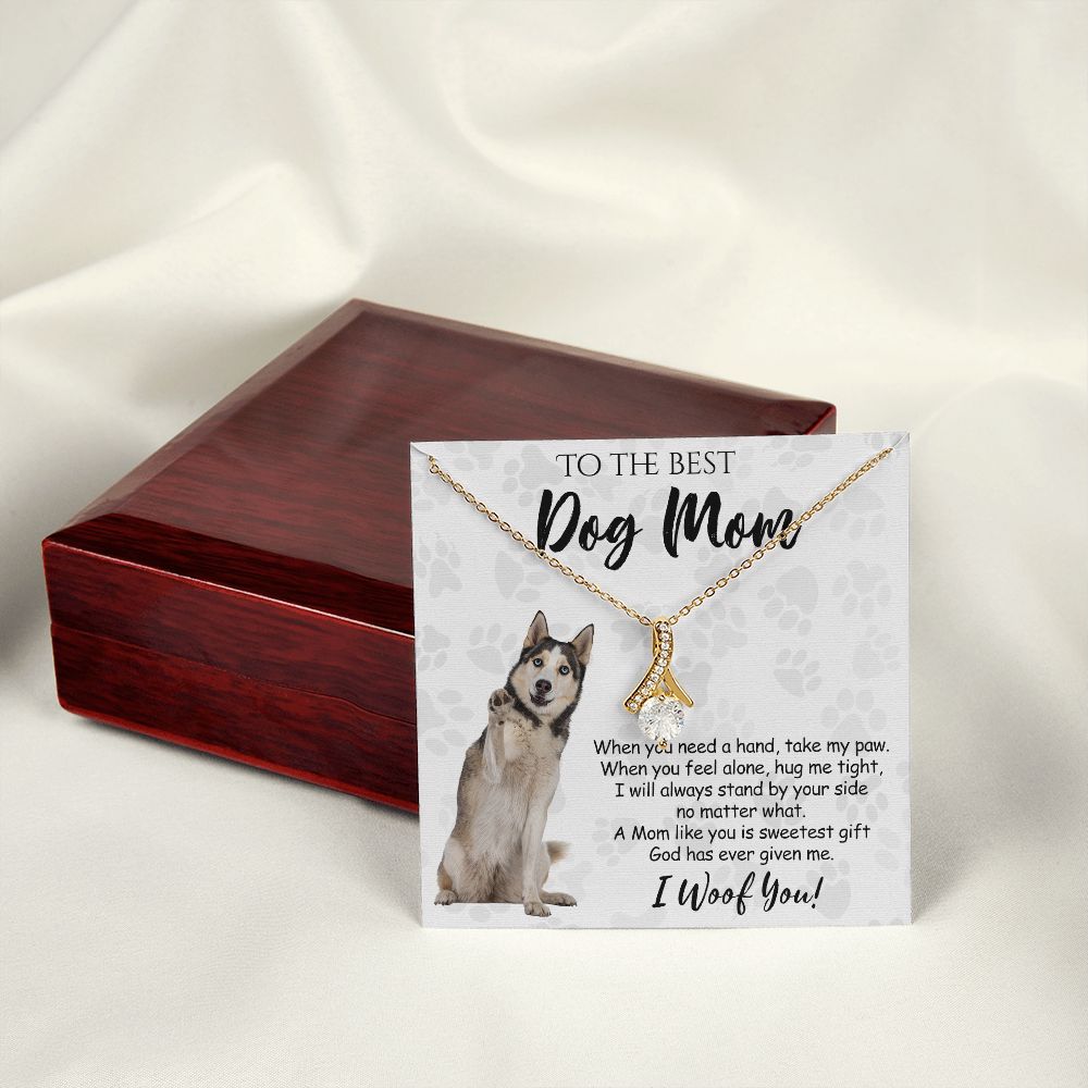 To The Best Husky Dog Mom Knot Necklace Mother's Day Gift , I Woof You Quote Gift Card, Message Card Jewelry For Dog Lovers, Necklace For Mom Alluring Beauty Necklace
