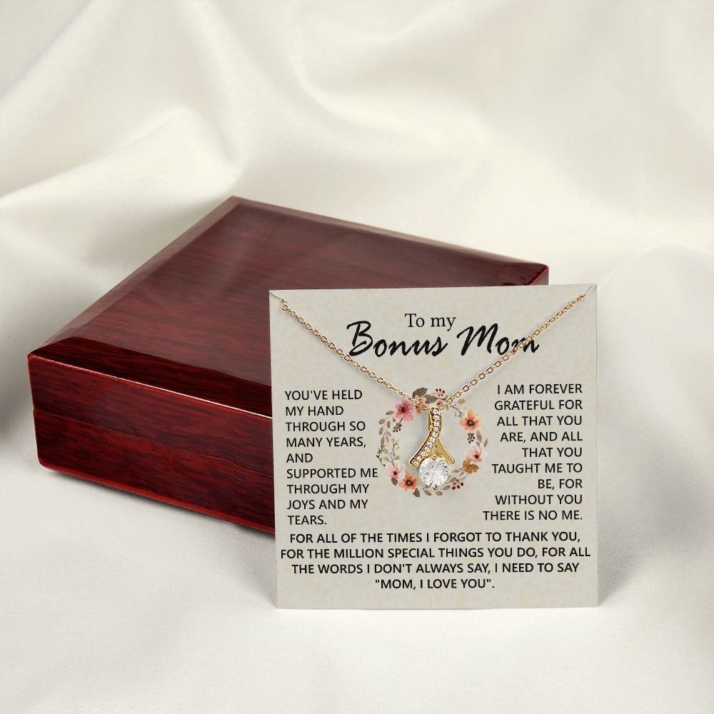 Bonus Mom Jewelry Gift for Stepmom, Foster Mom - Featuring Necklace With Meaningful Message Card & Gift Box for Birthday, Mother's Day Necklace for Bonus Mom Alluring Beauty Necklace
