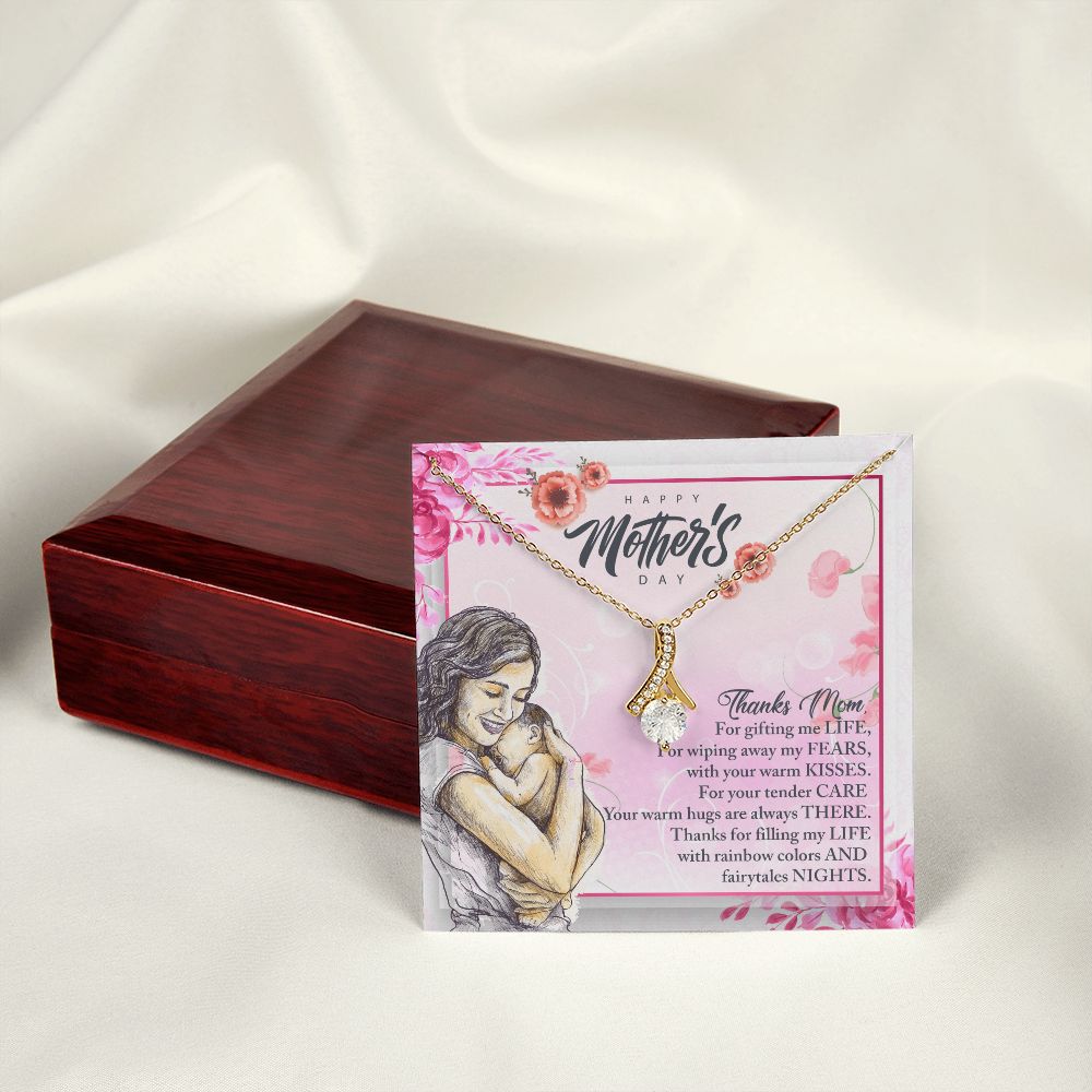 To My Mom, Mother Necklace Pendant Gift From Daughter Or Son Thanks Mom For Gifting Me Life With Message Card Gift For Mom Alluring Beauty Necklace