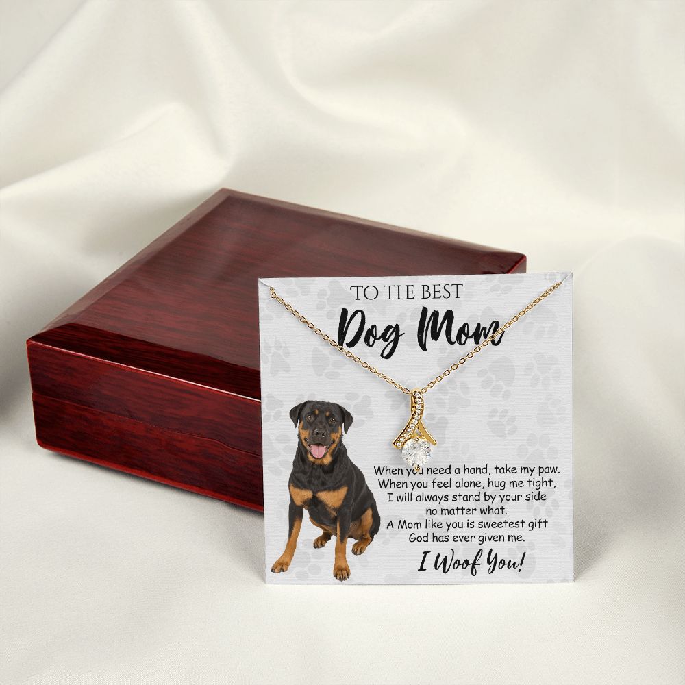 To The Best Rottweiler Dog Mom Knot Necklace Mother's Day Gift , I Woof You Quote Gift Card, Message Card Jewelry For Dog Lovers, Necklace For Mom Alluring Beauty Necklace