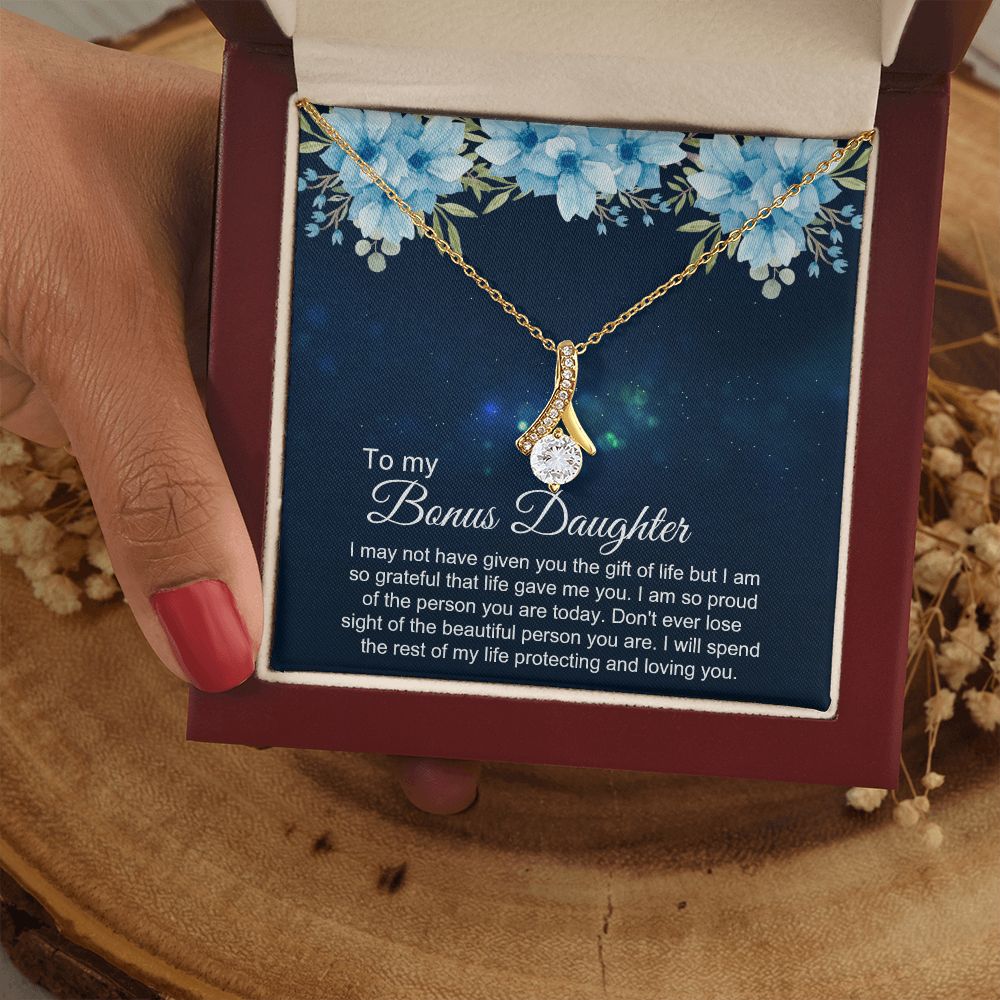 Bonus Daughter Gifts From Stepdad, Step Daughter Gifts From Stepmom, Stepdaughter Gifts From Stepdad, Father Stepdaughter Necklace, To My Bonus Daughter Necklaces, Christmas Gifts For Bonus4 Alluring Beauty Necklace