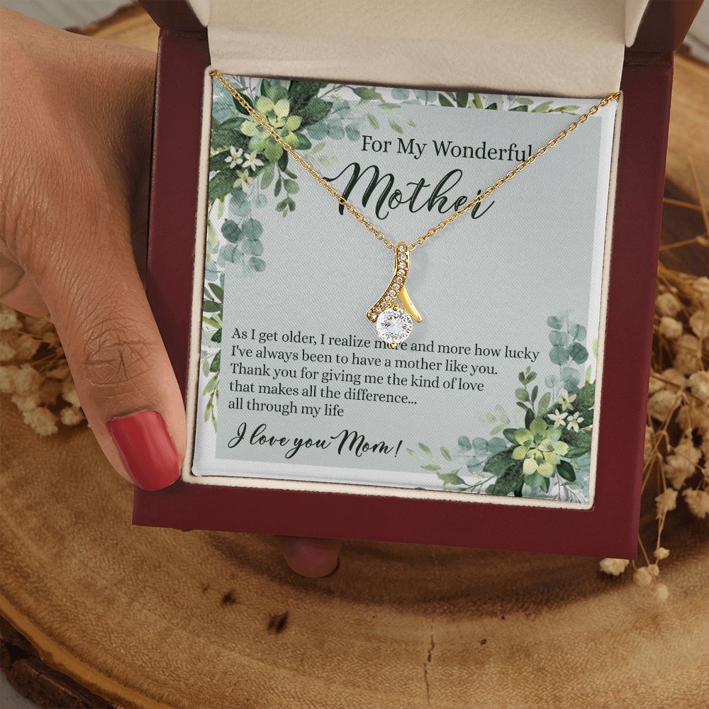 To My Wonderful Mother Necklace Message Card, Gift Box for Mom Birthday Gift From Daughter Mothers Day Necklace for Mom Gift From Daughter Mom Gifts For Mom Thank You Gift For Mom Alluring Beauty Necklace
