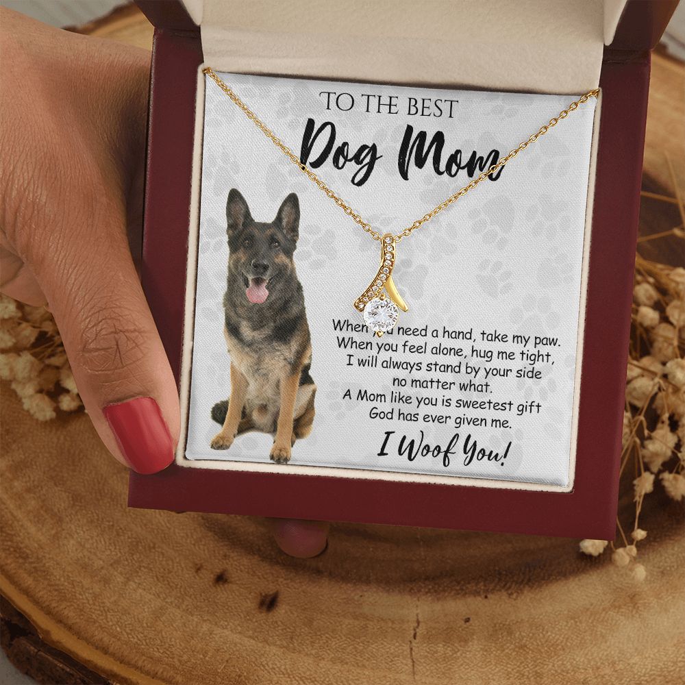 To The Best German Shepherd Dog Mom Knot Necklace Mother's Day Gift , I Woof You Quote Gift Card, Message Card Jewelry For Dog Lovers, Necklace For Mom Alluring Beauty Necklace