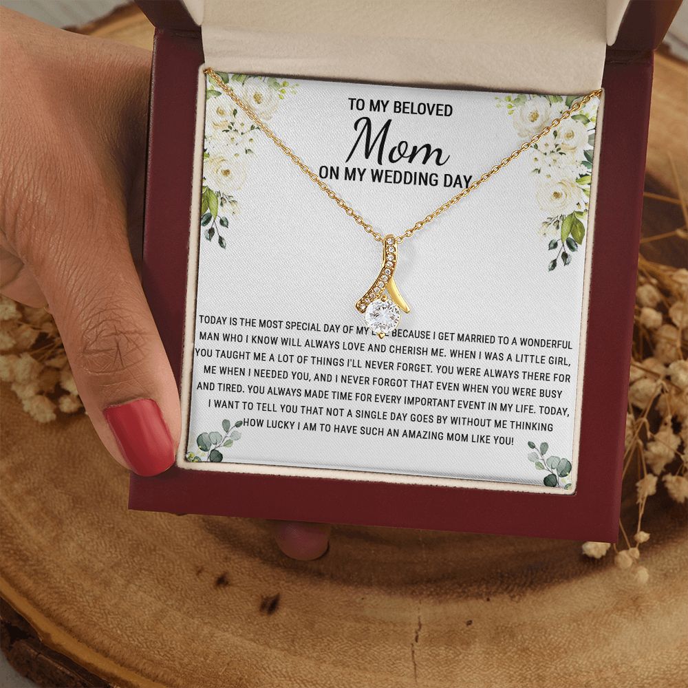 To My Beloved Mom On My Wedding Day Necklace, Daughter Gift for Mom, Bride Gift for Mother, Mother of Bride Gift, Necklace for Mother of Bride Wedding Day, To my Mom Necklace