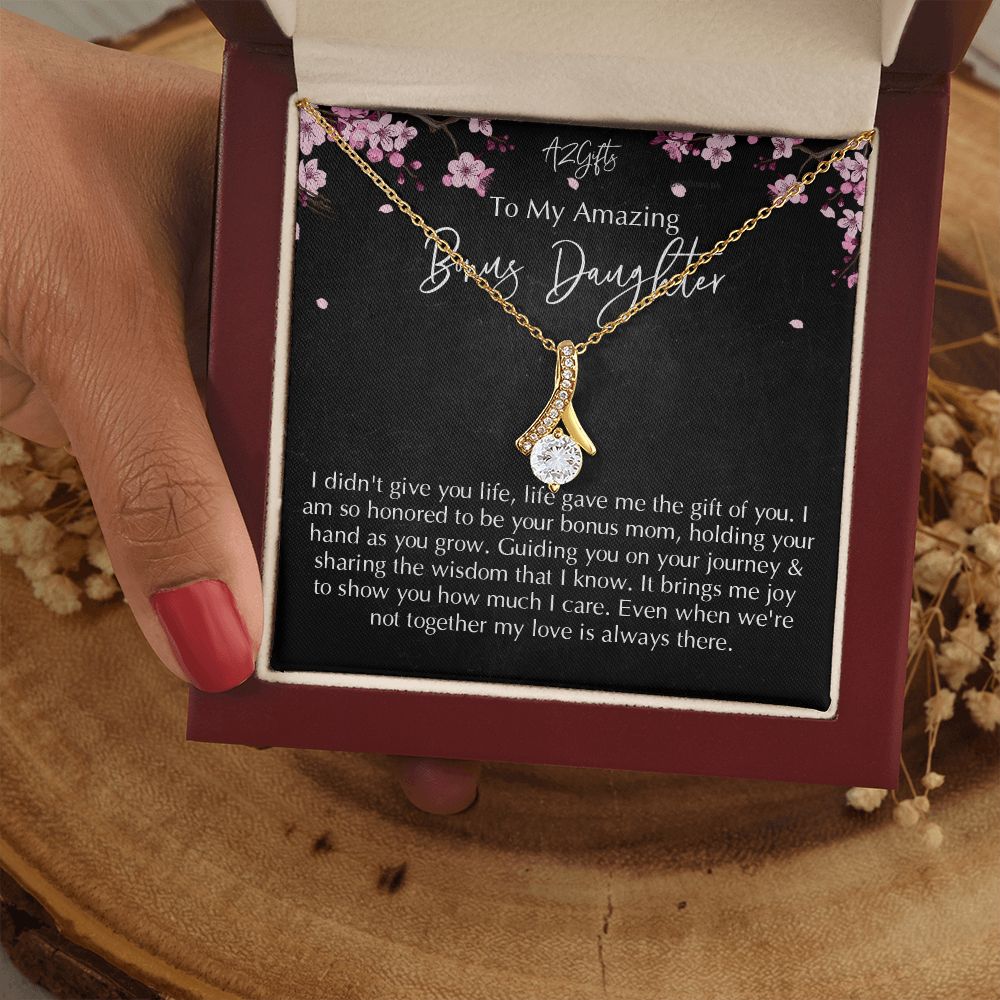 Bonus Daughter Gifts From Stepdad, Step Daughter Gifts From Stepmom, Stepdaughter Gifts From Stepdad, Father Stepdaughter Necklace, To My Bonus Daughter Necklaces, Christmas Gifts For Bonus D Alluring Beauty Necklace