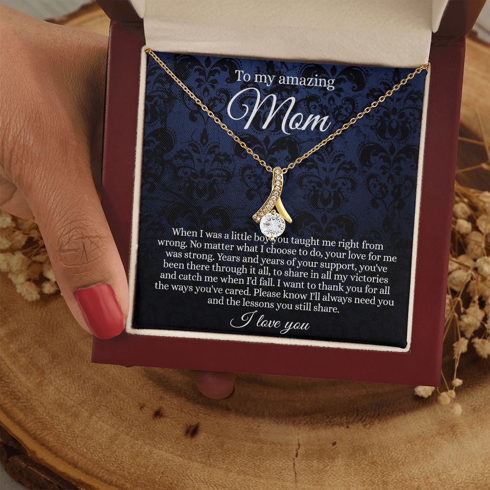 Gift for Mom Necklace, To My Beautiful Mom Love Knot Necklace Card, Mother’s Day Gift For Mom From Son, Thank You Mom Gift, Custom Jewelry Necklace For Mom Alluring Beauty Necklace