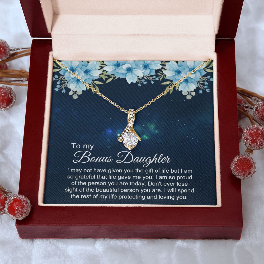 Bonus Daughter Gifts From Stepdad, Step Daughter Gifts From Stepmom, Stepdaughter Gifts From Stepdad, Father Stepdaughter Necklace, To My Bonus Daughter Necklaces, Christmas Gifts For Bonus4 Alluring Beauty Necklace