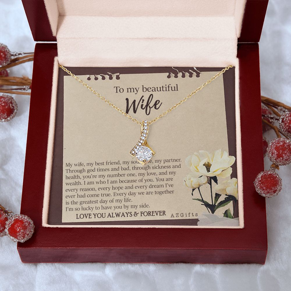 To My Wife Necklace from Husband, Personalized Necklace for Women, Luxury Necklace for Wife from Man Men, Wedding Anniversary Present For Wife, Beautiful Wife Jewelry Christmas Birthday Gifts For Wife7 Alluring Beauty Necklace