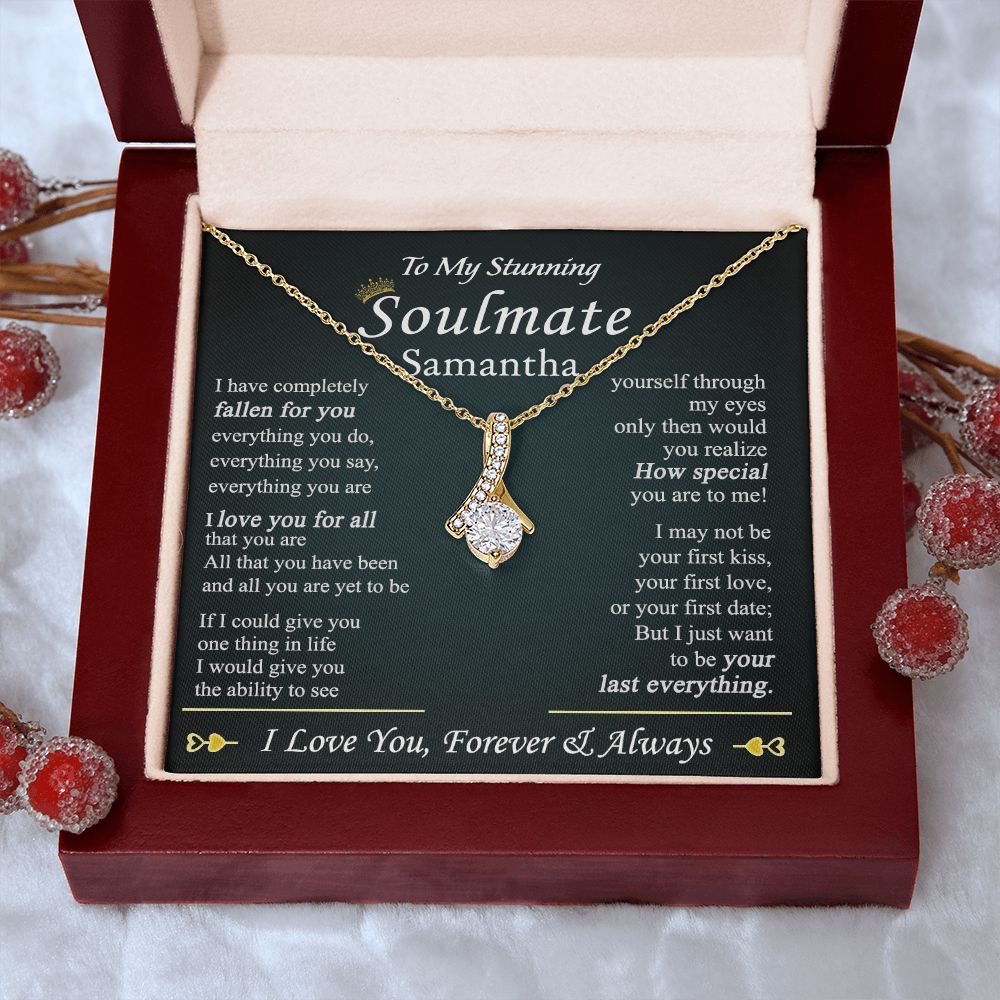 To My Soulmate Necklace for Women Birthday Valentines Day Jewelry Gifts For My Wife with Message Card Box Personalized Gift Present Pendant for Future Wife Soulmate Girlfriend Love 1 Alluring Beauty Necklace