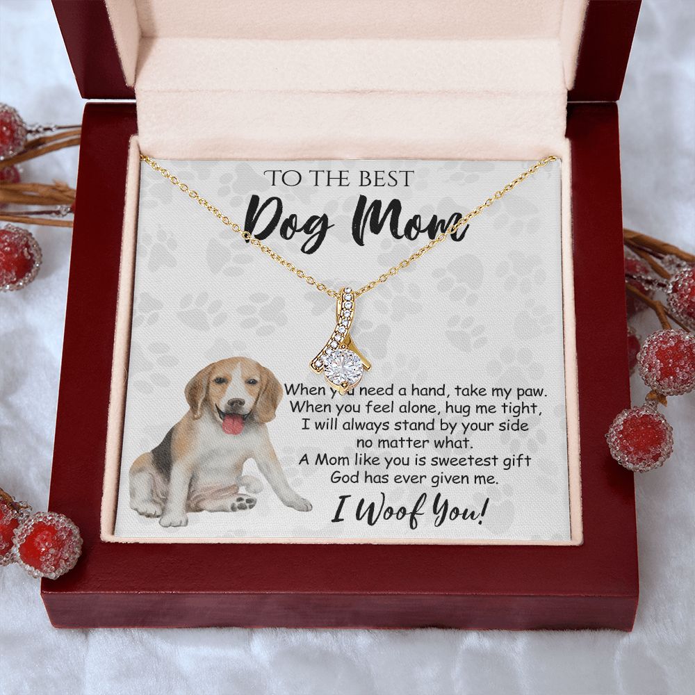 To The Best Beagle Dog Mom Knot Necklace Mother's Day Gift , I Woof You Quote Gift Card, Message Card Jewelry For Dog Lovers, Necklace For Mom Alluring Beauty Necklace